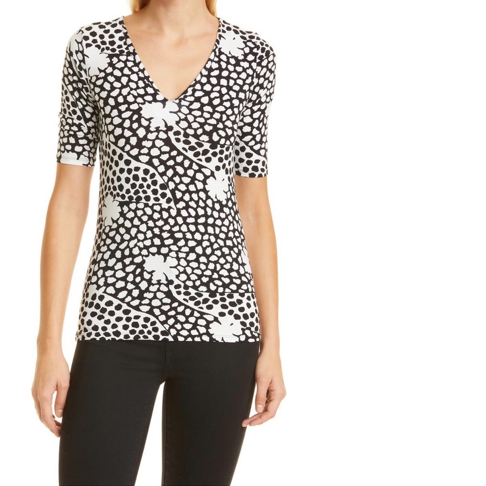NWT TED BAKER Lucyz floral fitted knit top black and white womens 4/6